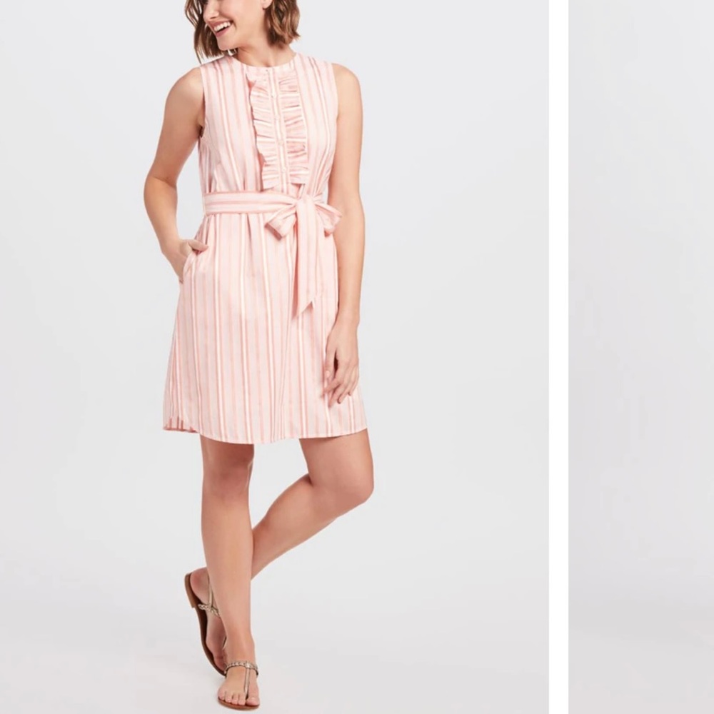 Draper James Pink Stripe Sleeveless Belted A-Line Dress